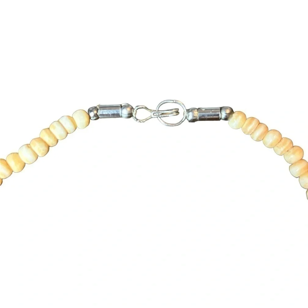 Carved and Beaded Bone Metal Multiple Strand Cat Face Hook and Loop Necklace